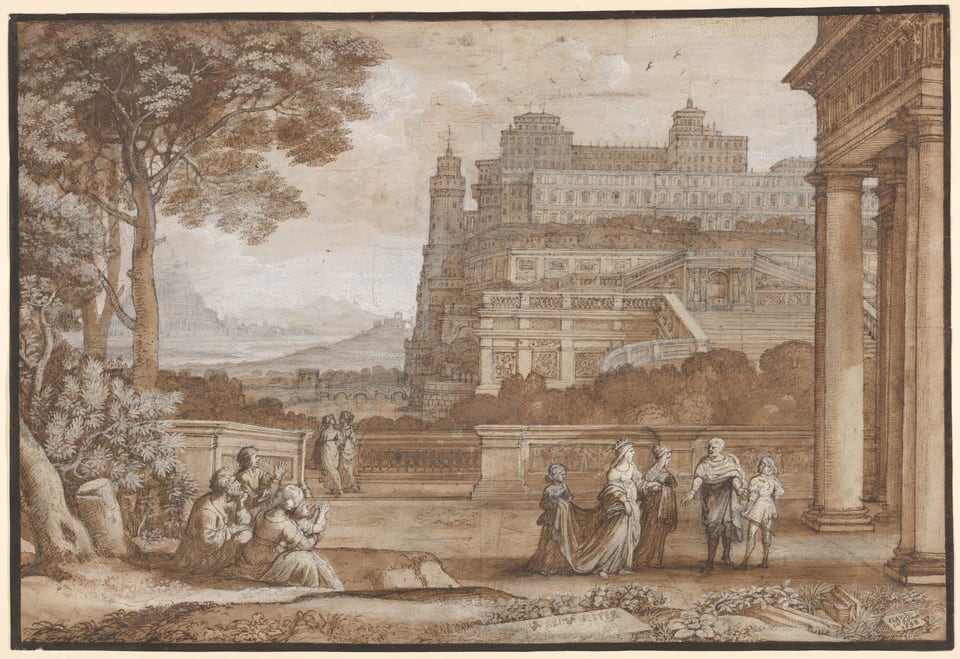 Queen Esther Approaching the Palace of Ahasuerus, by Claude Lorrain (Claude Gellée), 1658