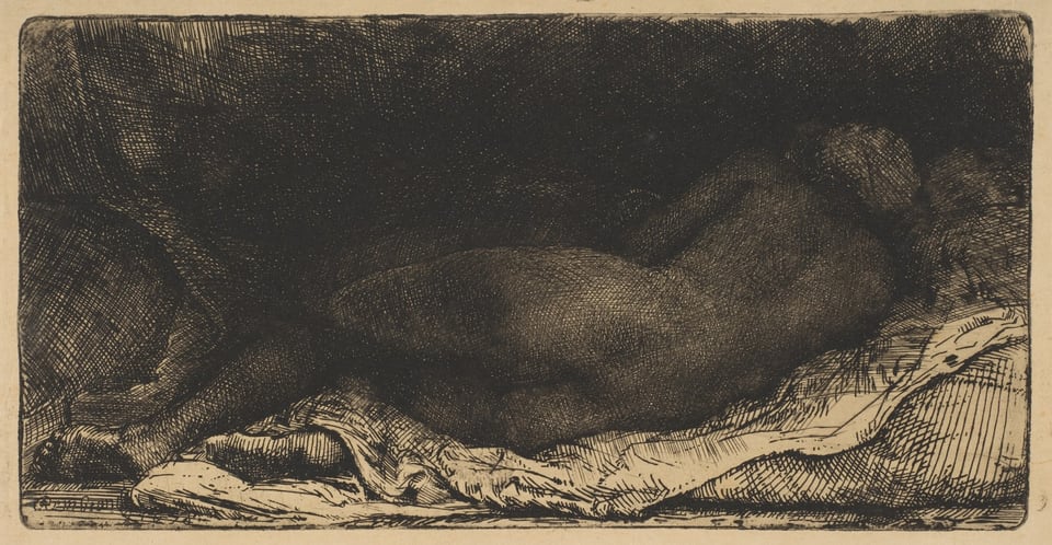 Reclining Female Nude, by Rembrandt van Rijn, 1658