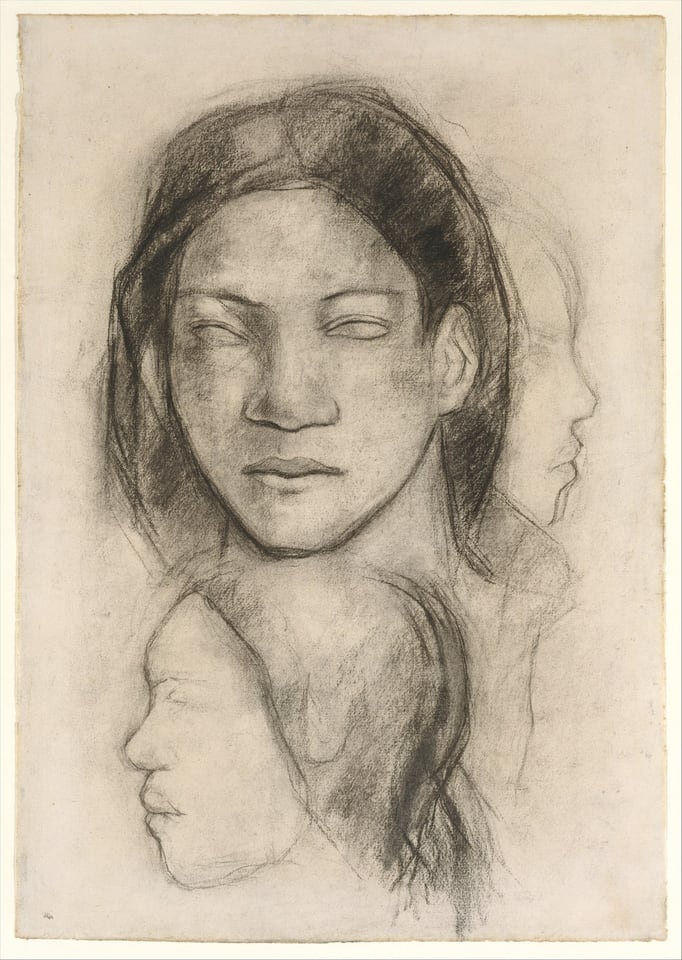Tahitian Faces (Frontal View and Profiles), by Paul Gauguin, ca. 1899