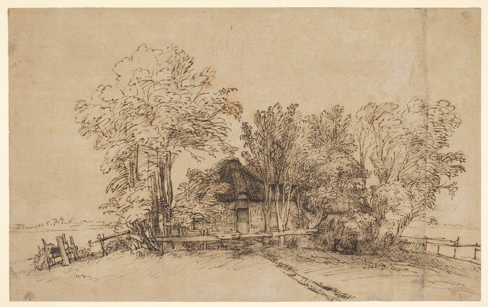 Cottage among Trees, by Rembrandt van Rijn, ca. 1650