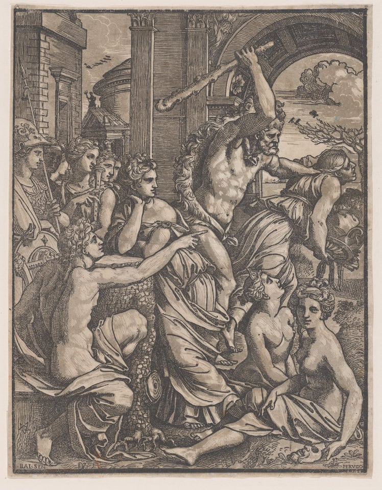 Hercules chasing Avarice from the Temple of the Muses, by Ugo da Carpi, ca. 1520–27