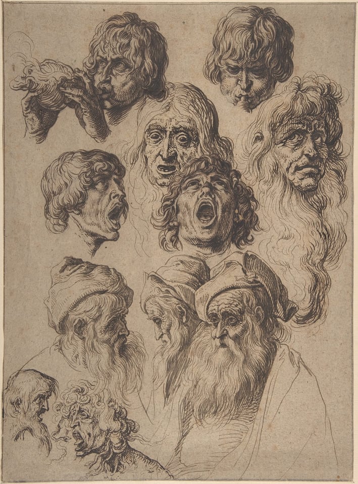 Study of Eleven Heads, by Jacques de Gheyn II, late 16th–early 17th century