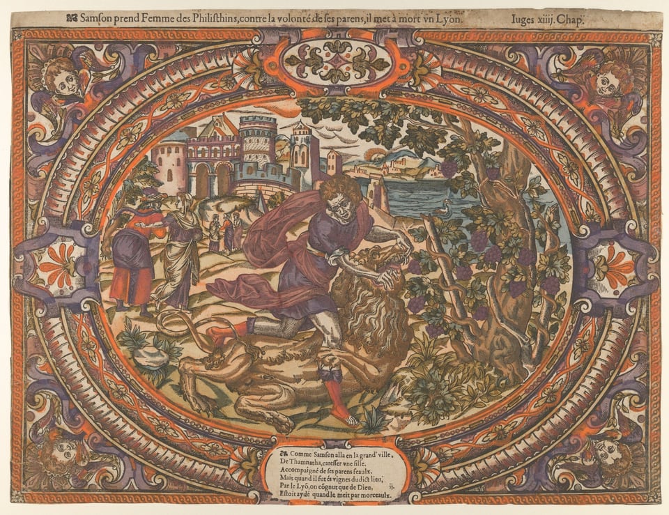 Samson and the Lion, from "The Story of Samson", ca. 1560–80