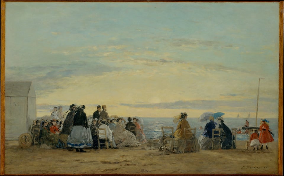 On the Beach, Sunset, by Eugène Boudin, 1865