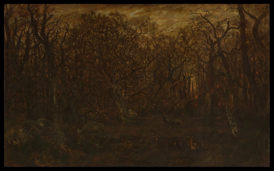The Forest in Winter at Sunset, by Théodore Rousseau, ca. 1846–67