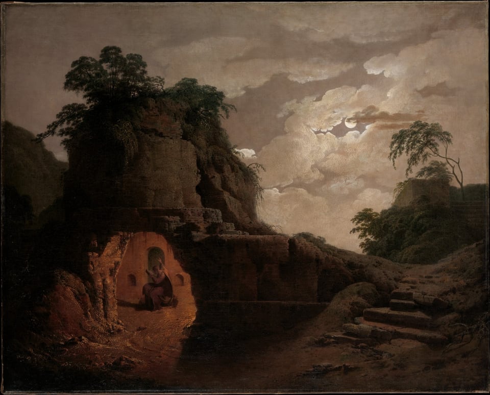 Virgil's Tomb by Moonlight, with Silius Italicus Declaiming, by Joseph Wright of Derby, 1779