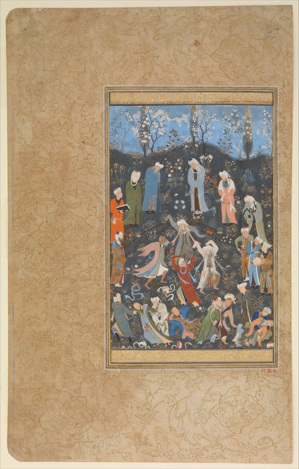 "Dancing Dervishes", Folio from a Divan of Hafiz, by Hafiz, ca. 1480