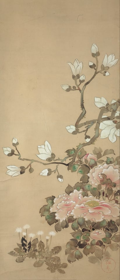 A work made of hanging scroll; ink and colors on paper.