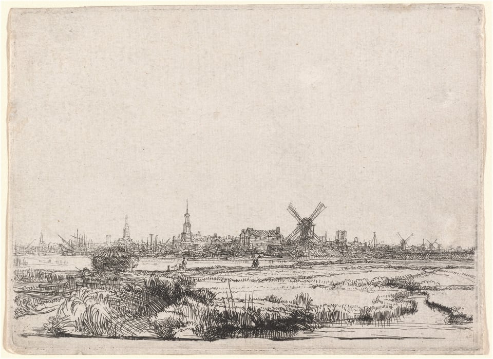 View of Amsterdam from the Northwest, by Rembrandt van Rijn, c. 1640