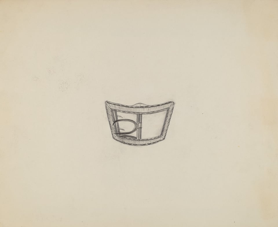 The image displays a detailed pencil sketch of a curved architectural structure in the center of a light beige canvas. The sketch is in grayscale, with a simple color palette. The object occupies a small portion of the canvas, surrounded by negative space.