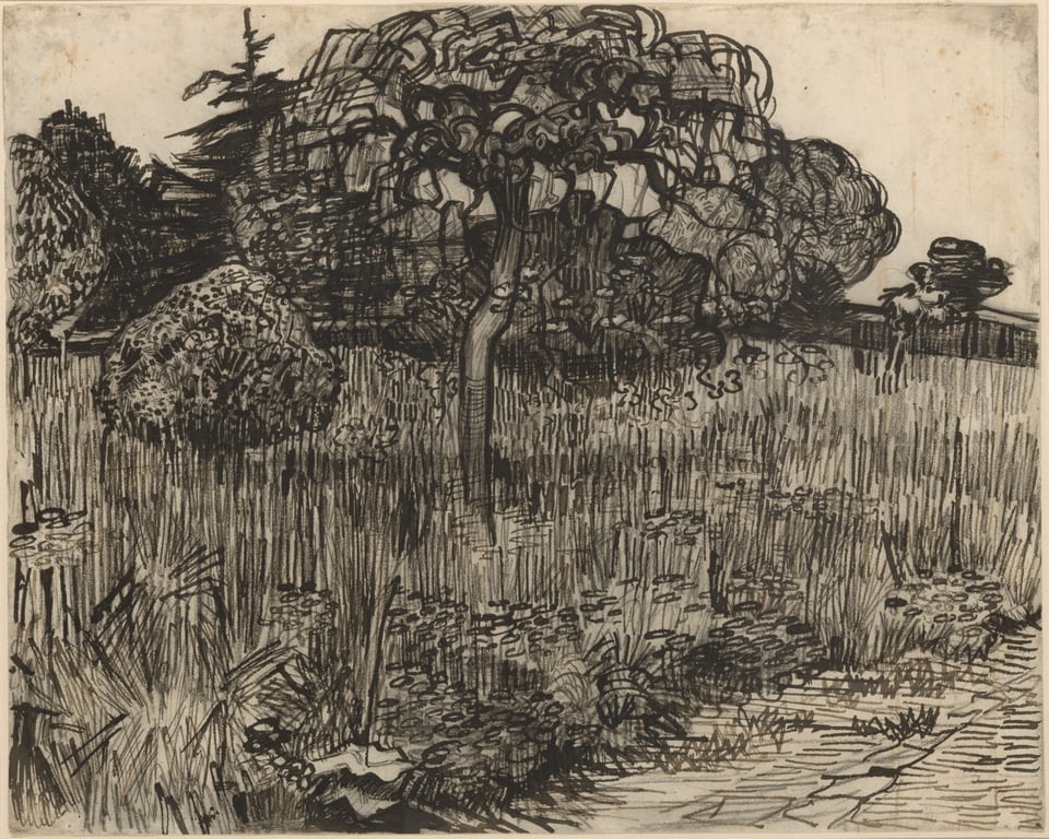 A work made of reed pen and black-brown ink, with black chalk on off-white wove paper.
