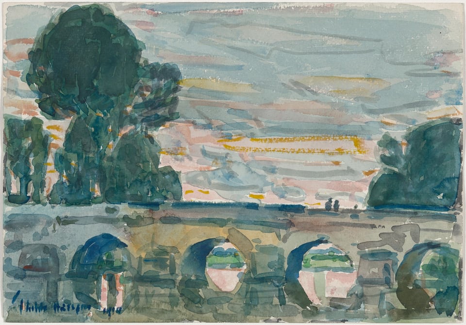 The Bridge at Grez [recto], by Childe Hassam, 1904