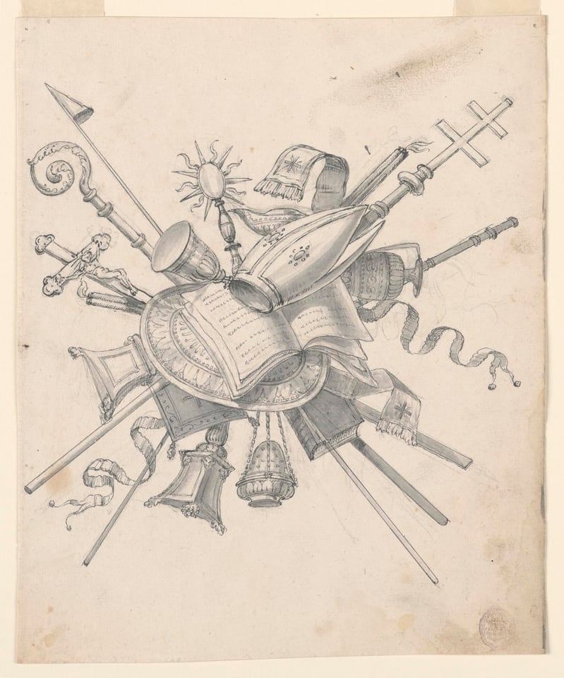 TROPHY WITH ECCLESIASTICAL OBJECTS