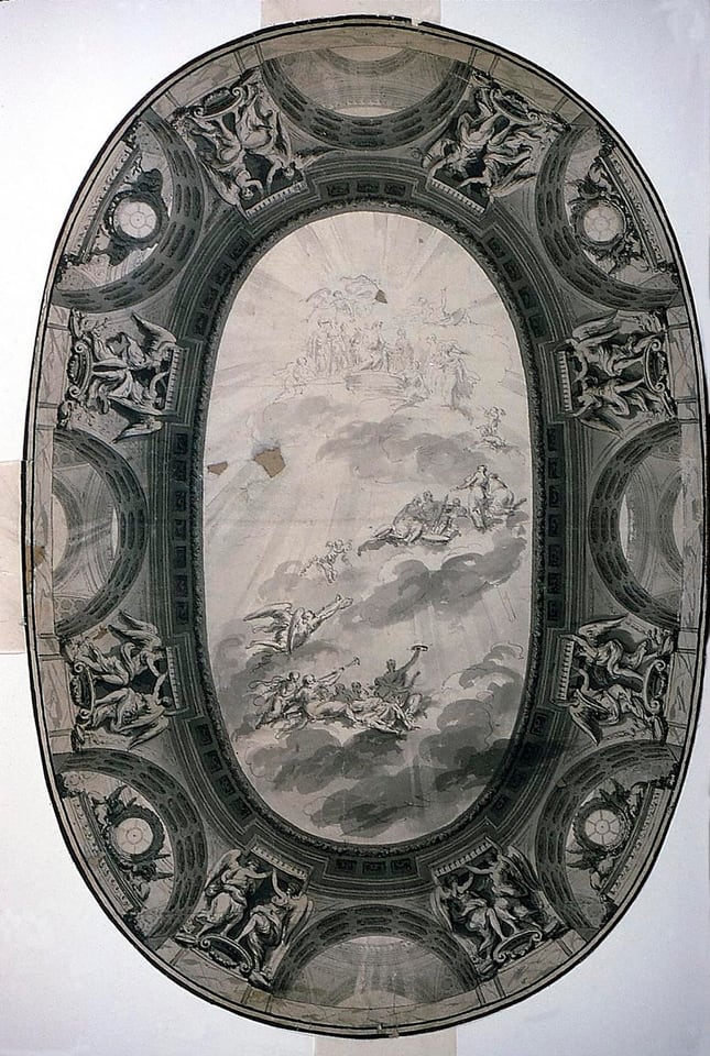 PROJECT FOR THE PAINTED DECORATION OF THE CEILING OF A HALL (PAINTED OVAL CEILING)