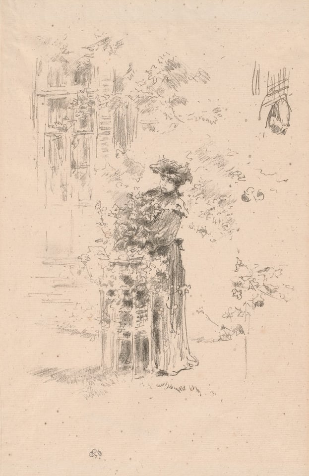 A work made of transfer lithograph in black, with stumping and scraping, on cream laid paper, laid down on a heavy backing sheet.