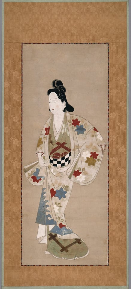 A work made of hanging scroll; ink, color, and gold on paper.