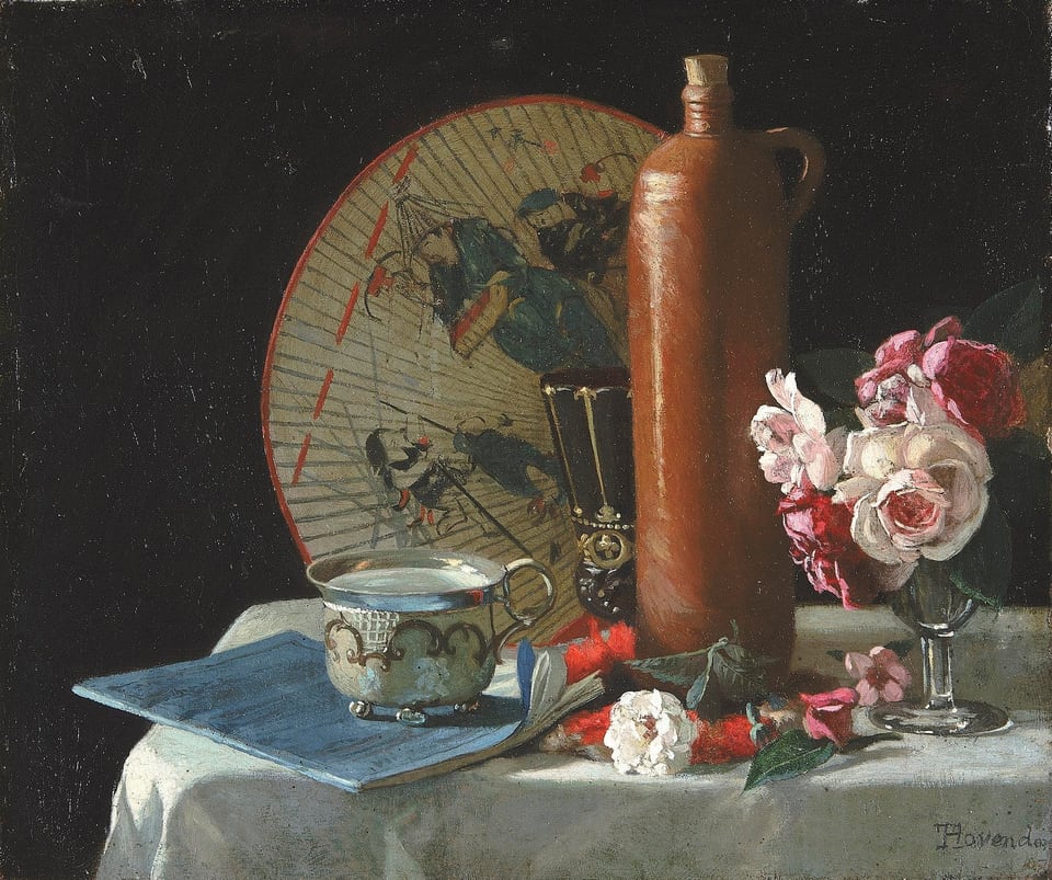 Still Life with Fan and Roses, by Thomas Hovenden, 1874