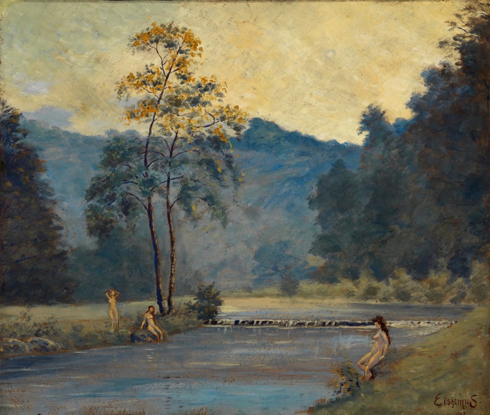 Three Girls and River, by Louis M. Eilshemius, 1907