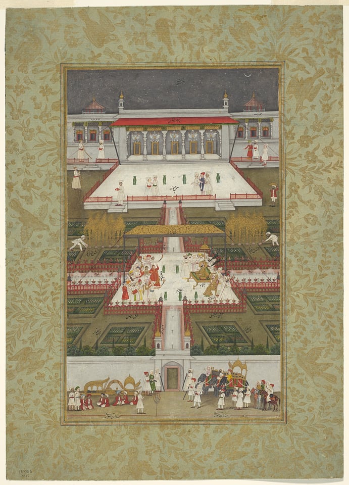 A work made of opaque watercolor and gold on paper.