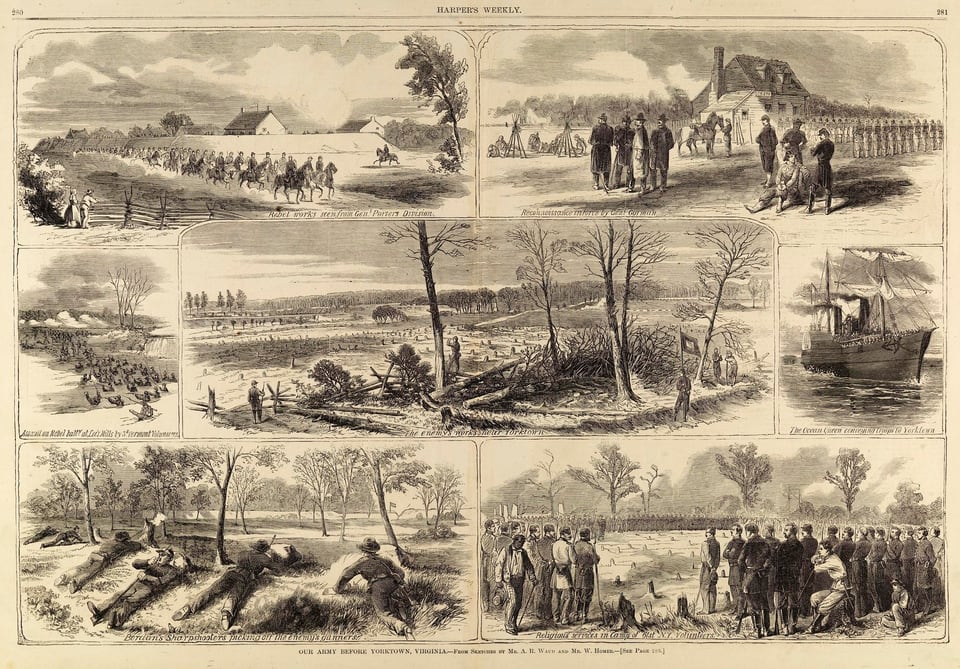 Our Army before Yorktown, Virginia, from Harper's Weekly, May 3, 1862, by Winslow Homer, 1862