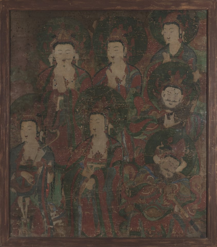 A work made of ink and color on hemp cloth.