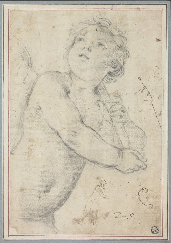 A work made of black chalk with pen and brown ink on cream laid paper.
