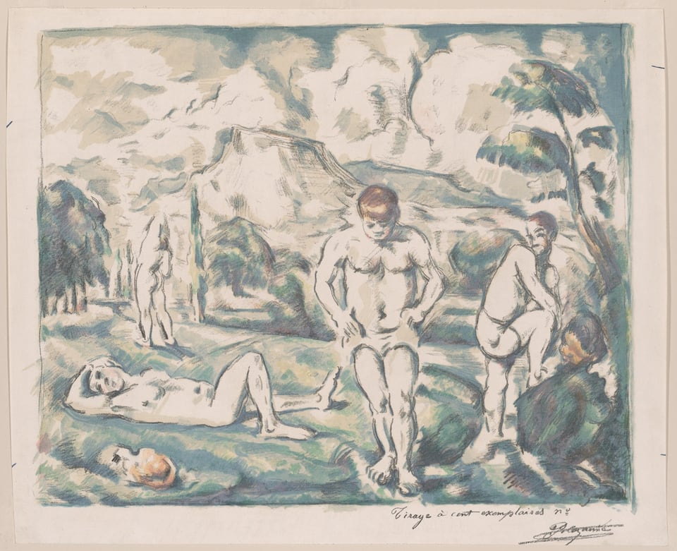 A work made of color lithograph on ivory laid paper.