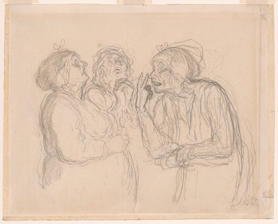 A work made of black crayon and charcoal, on ivory laid paper.