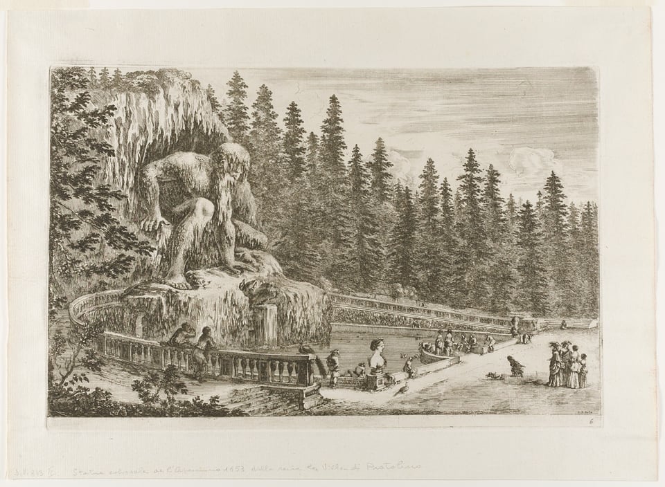 A work made of etching in black on ivory laid paper.