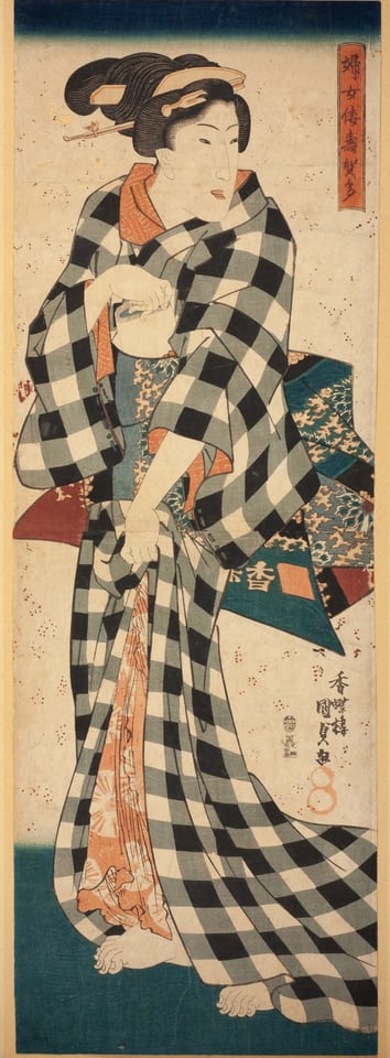 A work made of color woodblock print; vertical oban diptych.
