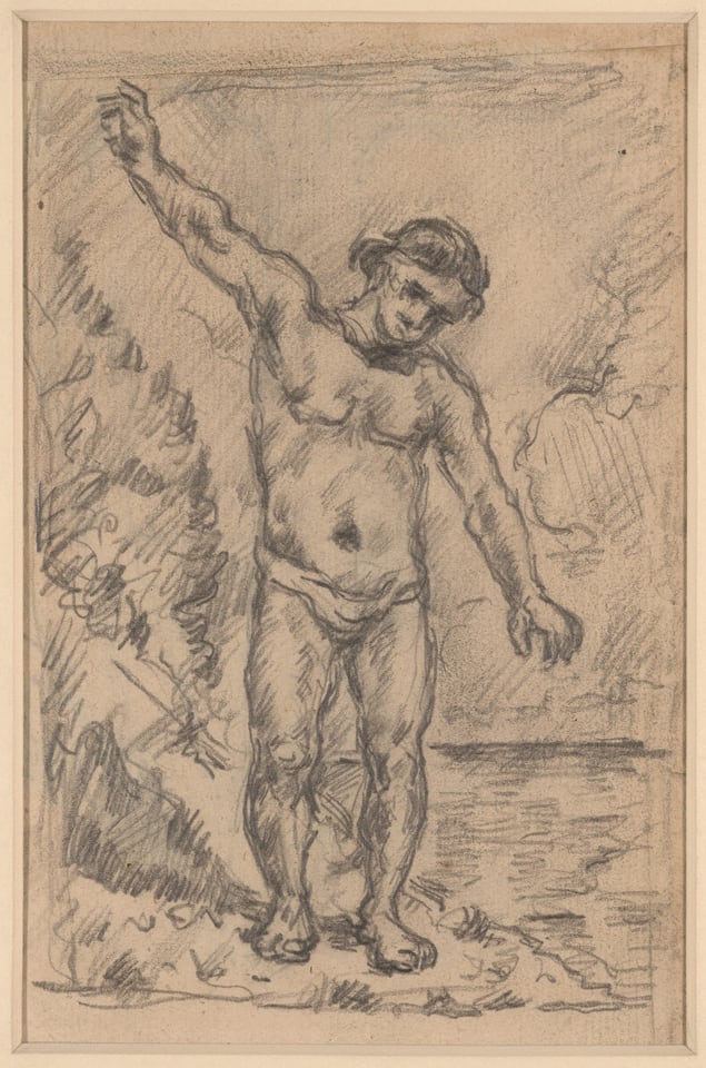A work made of graphite on cream laid paper (pieced).