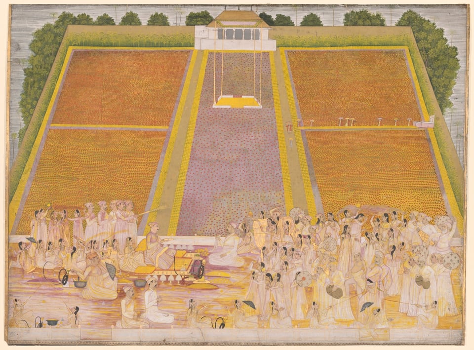 A work made of opaque watercolor and gold on paper.