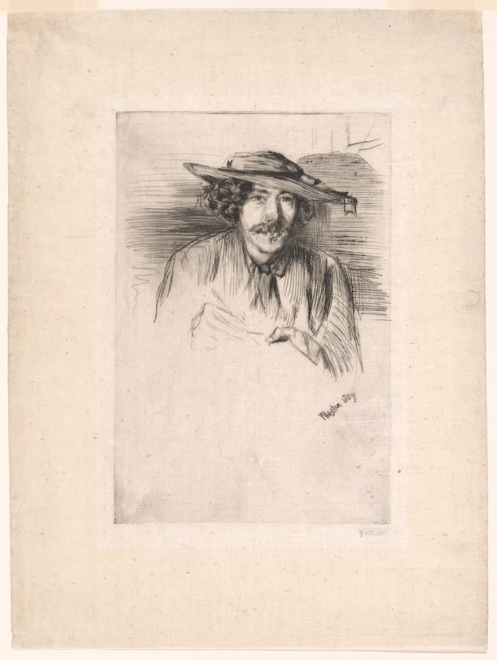 A work made of drypoint with light plate tone on thin ivory japanese paper.