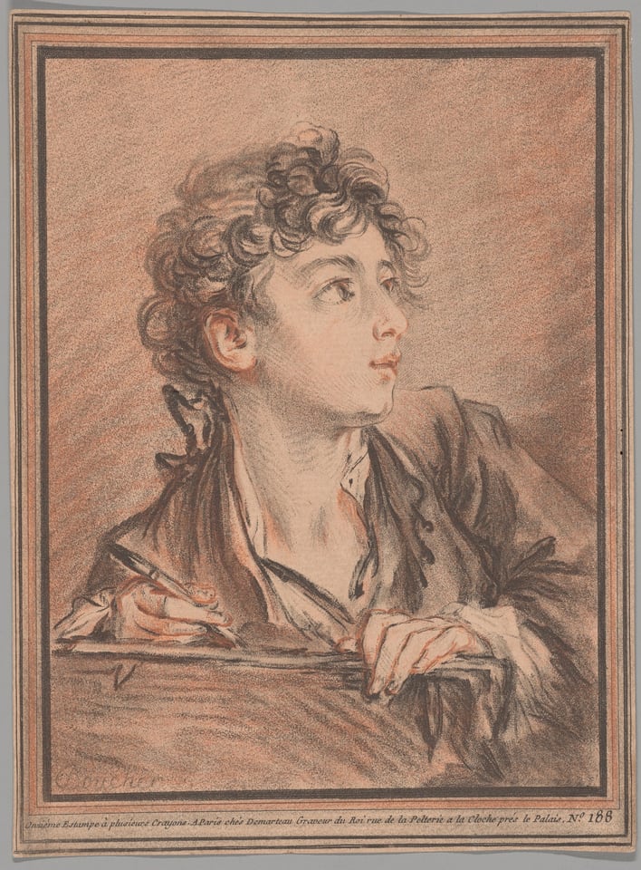 A work made of crayon manner engraving in red and black on cream laid paper.
