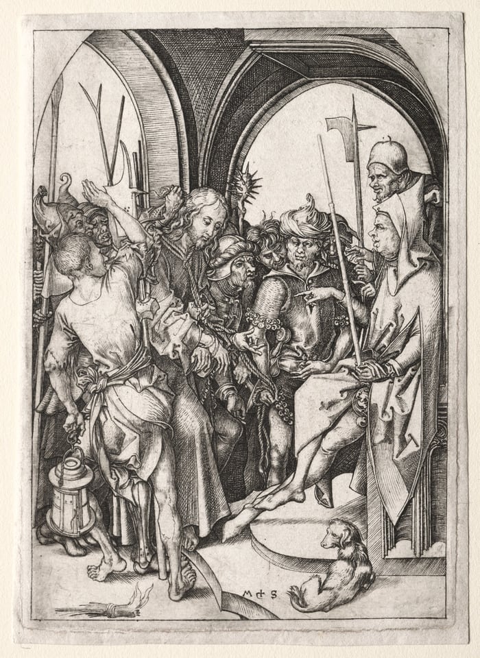 The Passion: Christ Before Annas, by Martin Schongauer, c. 1480
