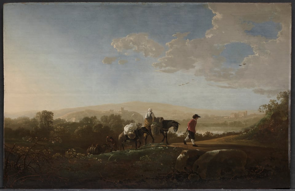 Travelers in Hilly Countryside, by Aelbert Cuyp, c. 1650
