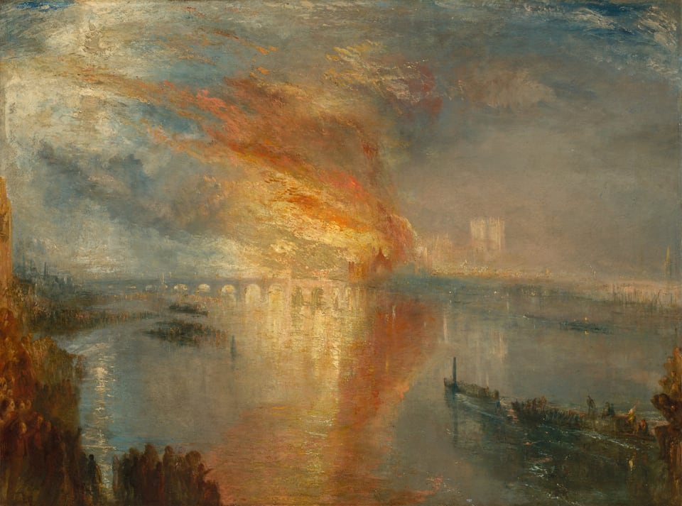 The Burning of the Houses of Lords and Commons, 16 October 1834, by Joseph Mallord William Turner, 1835