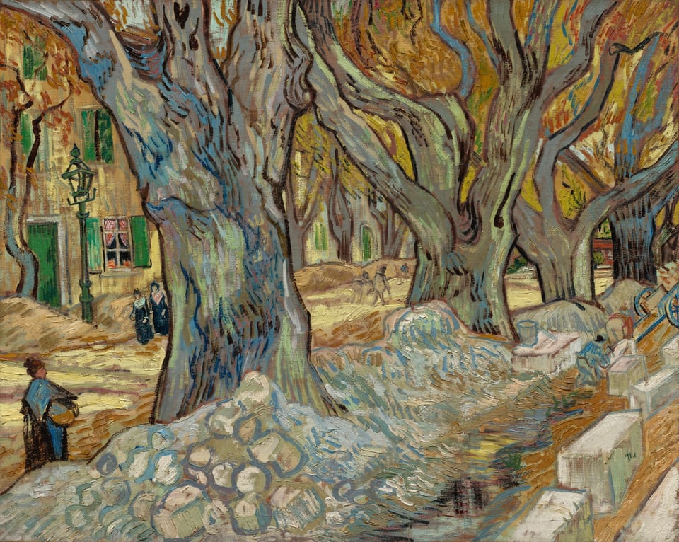 The Large Plane Trees (Road Menders at Saint-Rémy), by Vincent van Gogh, 1889