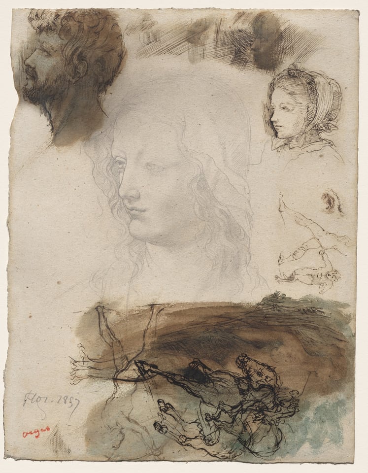 Sheet of Studies and Sketches, by Edgar Degas, 1858