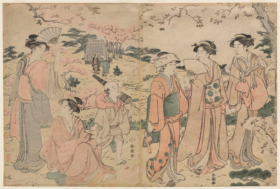 Women Viewing Cherry Blossoms at Asukayama, by Katsukawa Shunchô, 1780s