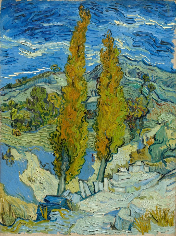 Two Poplars in the Alpilles near Saint-Rémy, by Vincent van Gogh, 1889