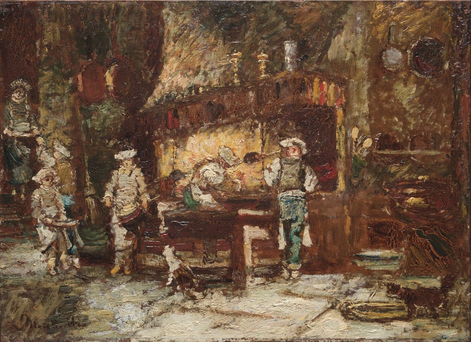 The Kitchen of the Rôtisserie des Deux Paons, by Adolphe Monticelli, c. 1875–1881