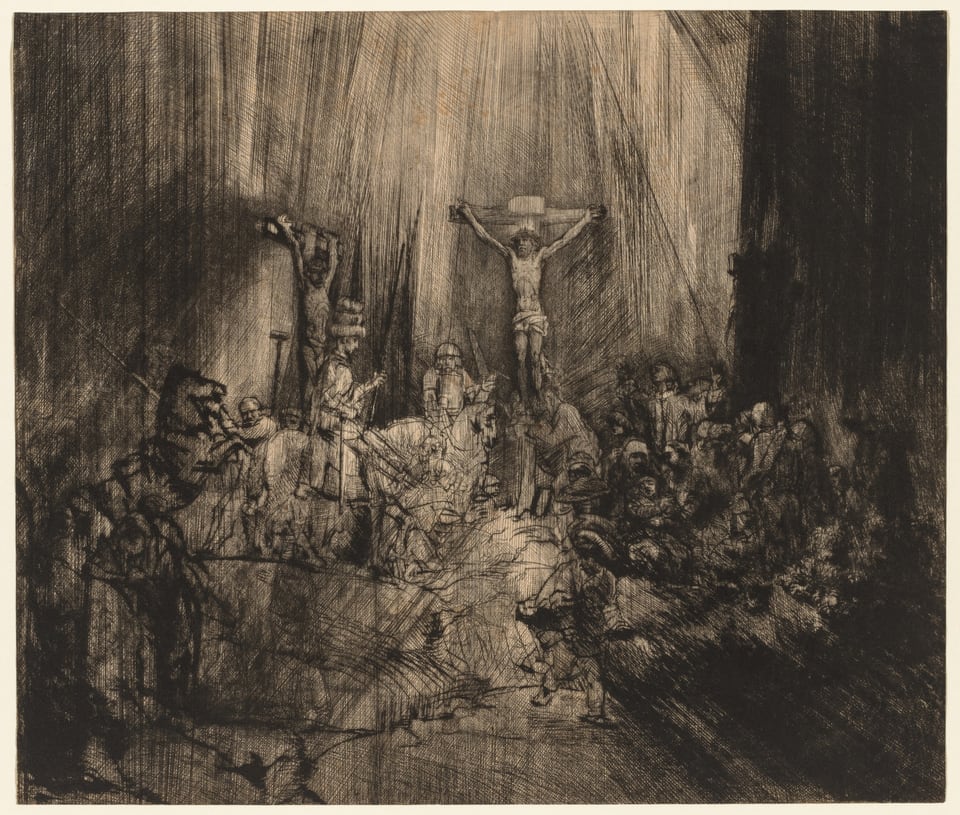 Christ Crucified Between the Two Thieves: 'The Three Crosses', by Rembrandt van Rijn, 1653-c.1660