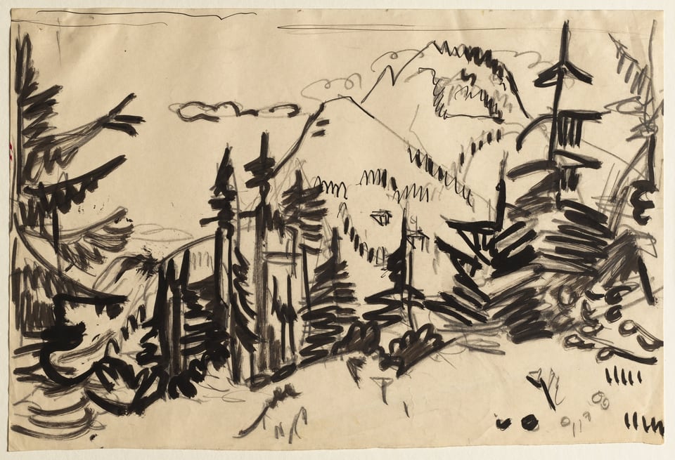 Mountain Landscape with Fir Trees, by Ernst Ludwig Kirchner, 1918/19