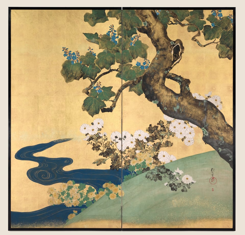 Paulownias and Chrysanthemums, by Sakai Hōitsu, early 1800s