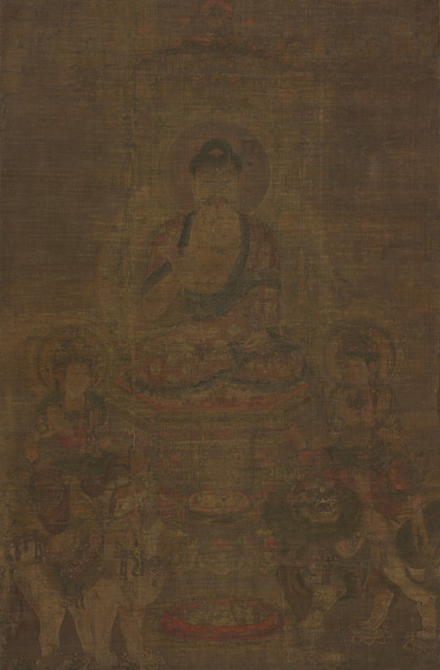 Shakyamuni Triad: Buddha Attended by Manjushri and Samantabhadra, c. 900