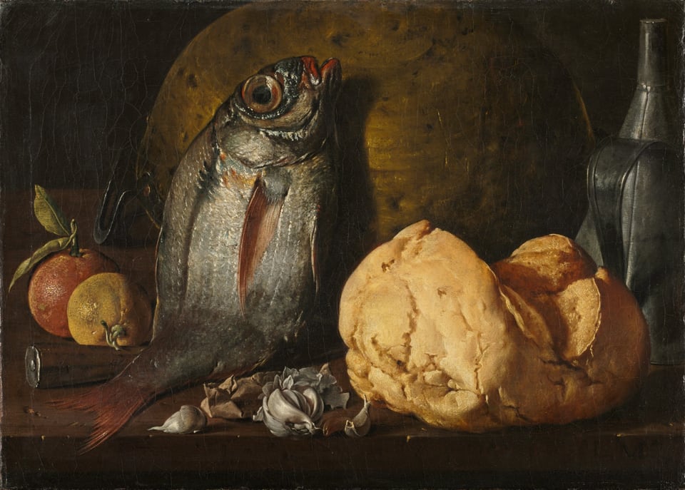 Still Life with Fish, Bread, and Kettle, by Luis Meléndez, c. 1772