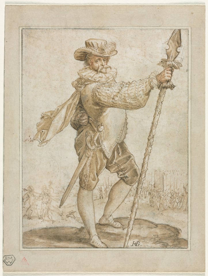 Standing Officer Holding a Boar's Spear, by Hendrick Goltzius, 1586