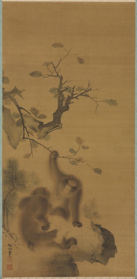 Monkeys on a Rock Ledge, by Mori Sosen, c. 1800–1821