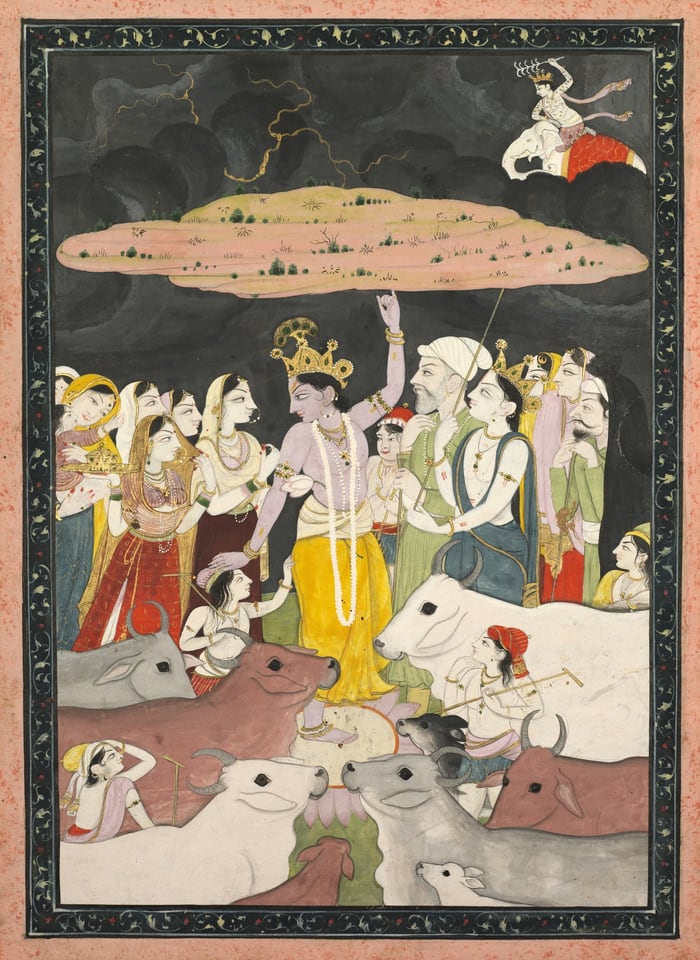 Krishna Lifting Mount Govardhan, c. 1780–90